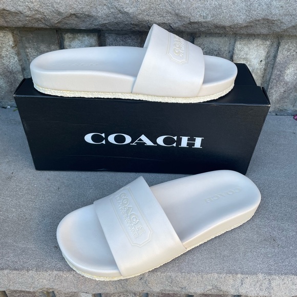 COACH ALEXIS LEATHER SANDAL 7.5 Women's Slide Slip On Casual Summer White New - Picture 5 of 8